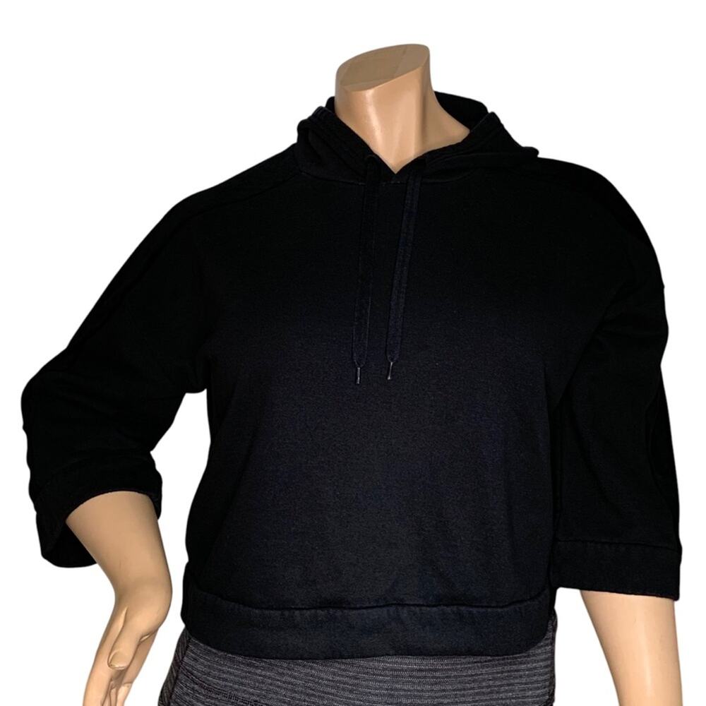 RBX Hoodie Crop Top 3/4 Sleeve with Velvet Detail Black Size XL
